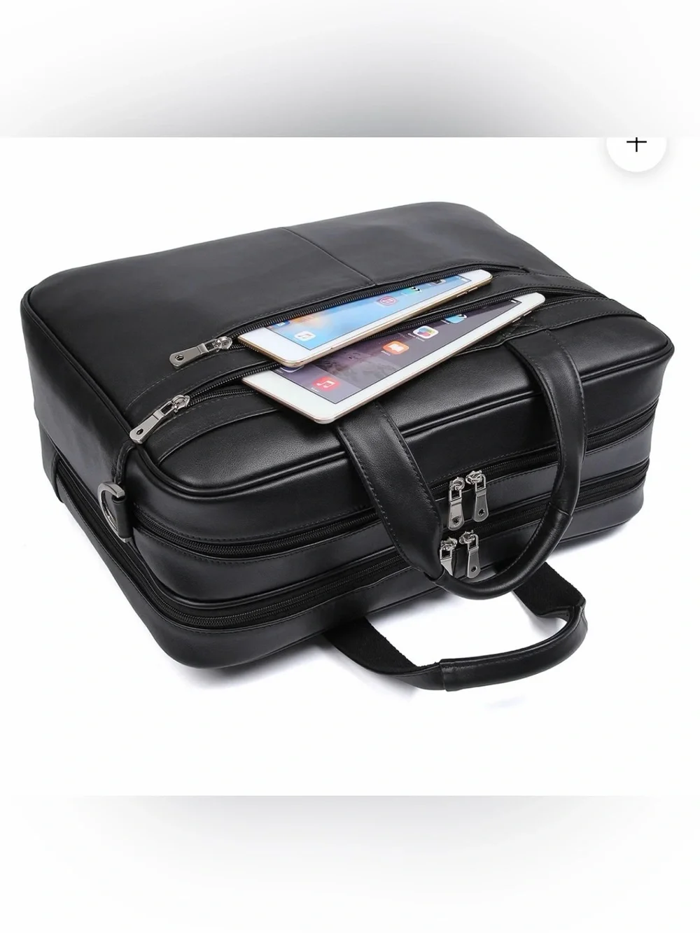 Polare Men's Black Leather Briefcase with Removable Shoulder Strap
